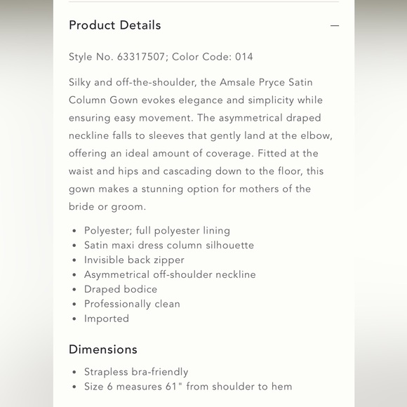 Amsale Pryce Off-Shoulder Satin Column Gown - Picture 5 of 7